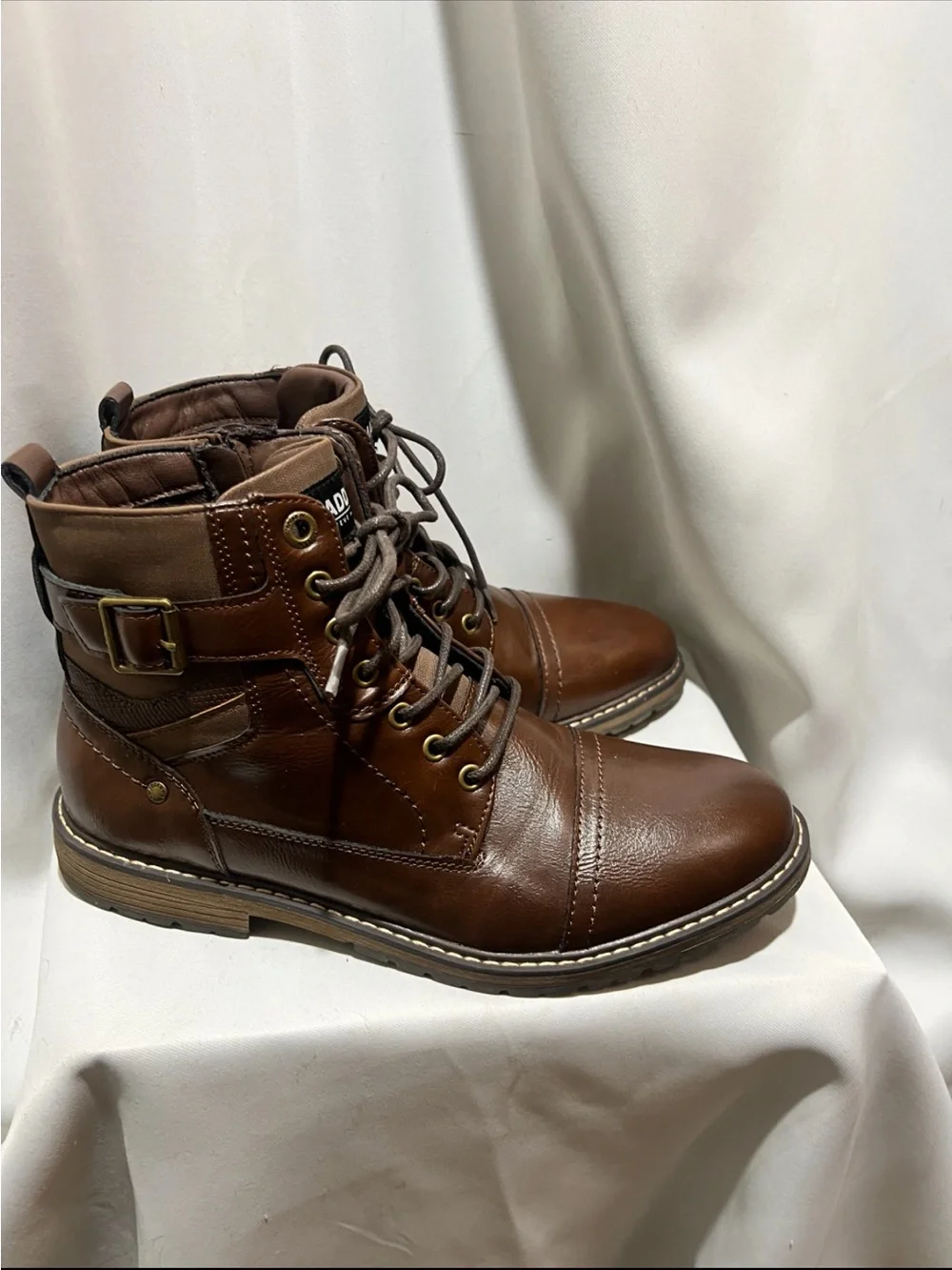 Steve Madden Brown Leather Lace-Up Combat Ankle Boots Buckle Zip Mens Size 9.5